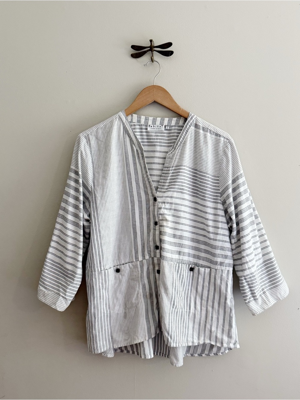 Habitat Patchwork Stripe Button-Down Shirt in White and Gray